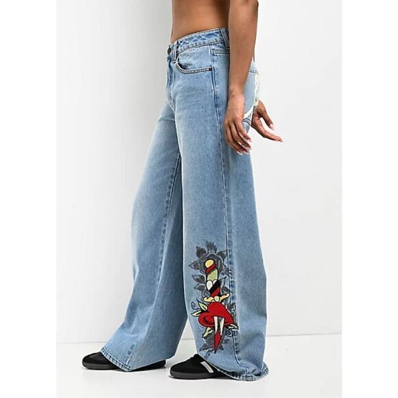 Ed Hardy Denim - Ed Hardy Dagger Heart Retro Light Flare Jeans NWT size 32